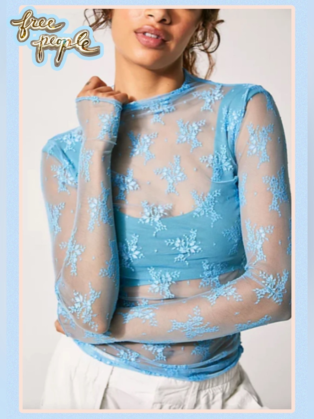 NEW Intimately Free People Lady Lux lace layering top in blue bell XS